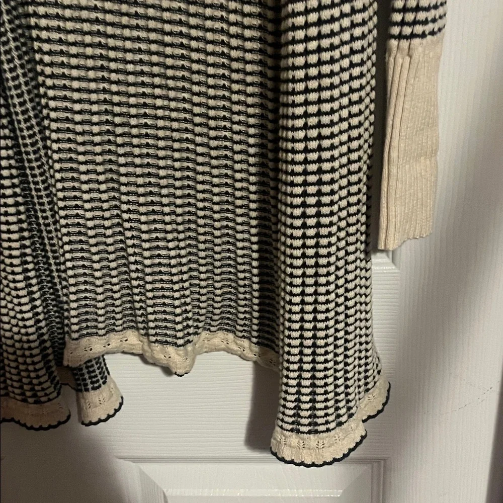 Eddie Bauer Black and Cream Long Open-Front Cardigan 100% Cotton - Picture 4 of 7